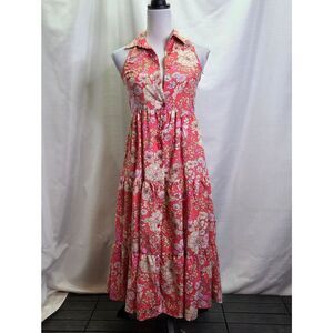 B.O.G. Collective Coral Pink Floral Sleeveless Midi Dress Size XS